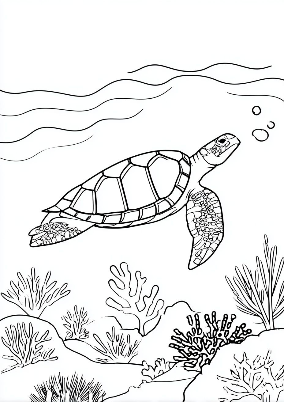 Sea Turtle Underwater Line Art Poster. poster — animals art