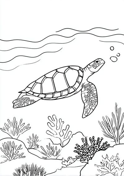 Sea Turtle Underwater Line Art Poster. poster