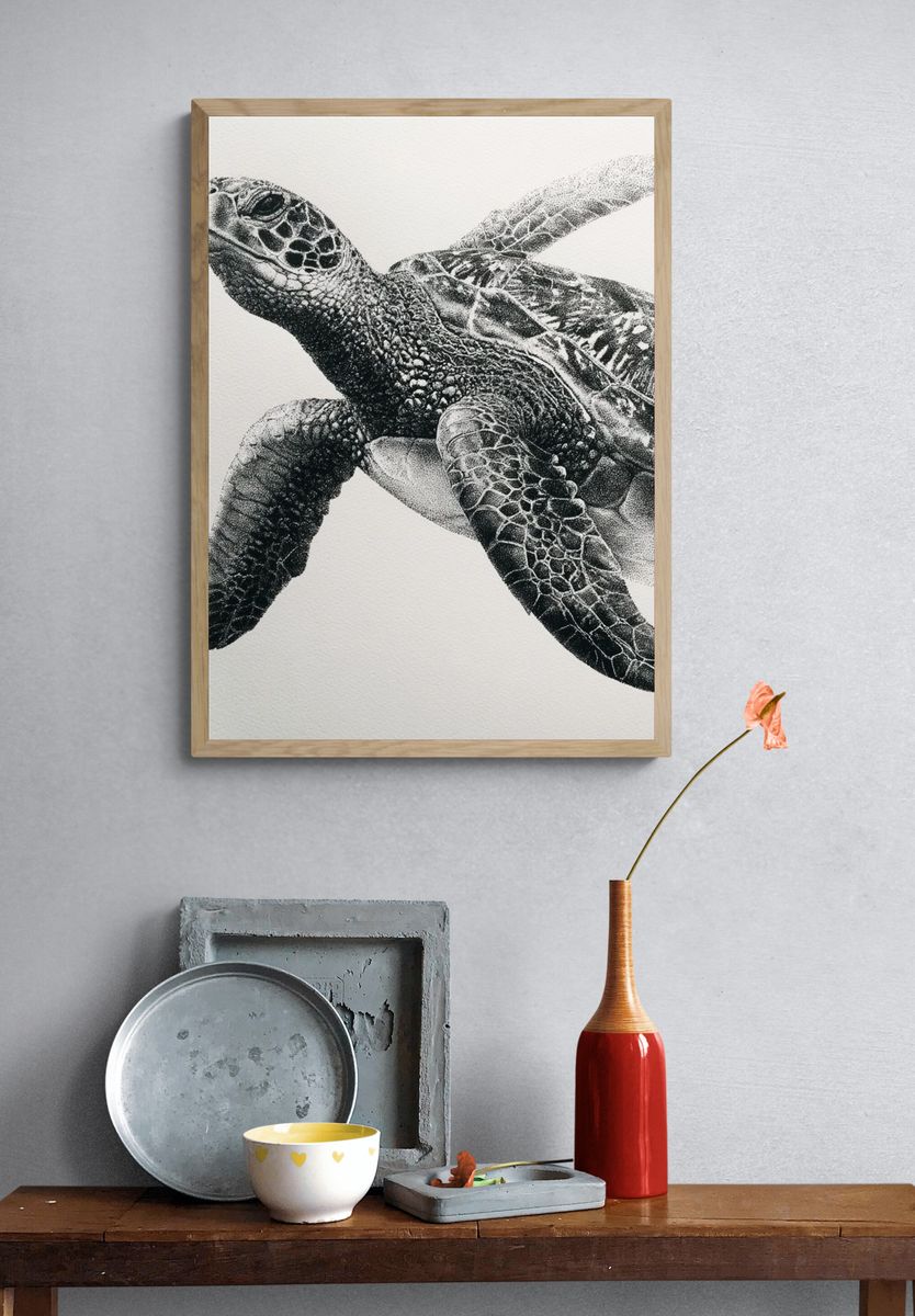 Sea Turtle Black-White Print. — room view 3