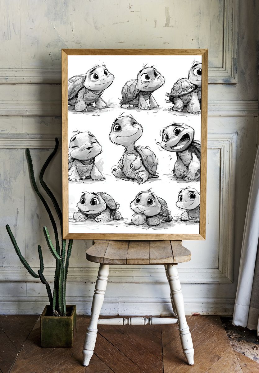 Cute Turtle Sketch Poster. room preview