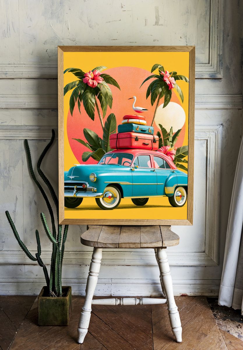 Tropical Vintage Car Poster. — room view 1
