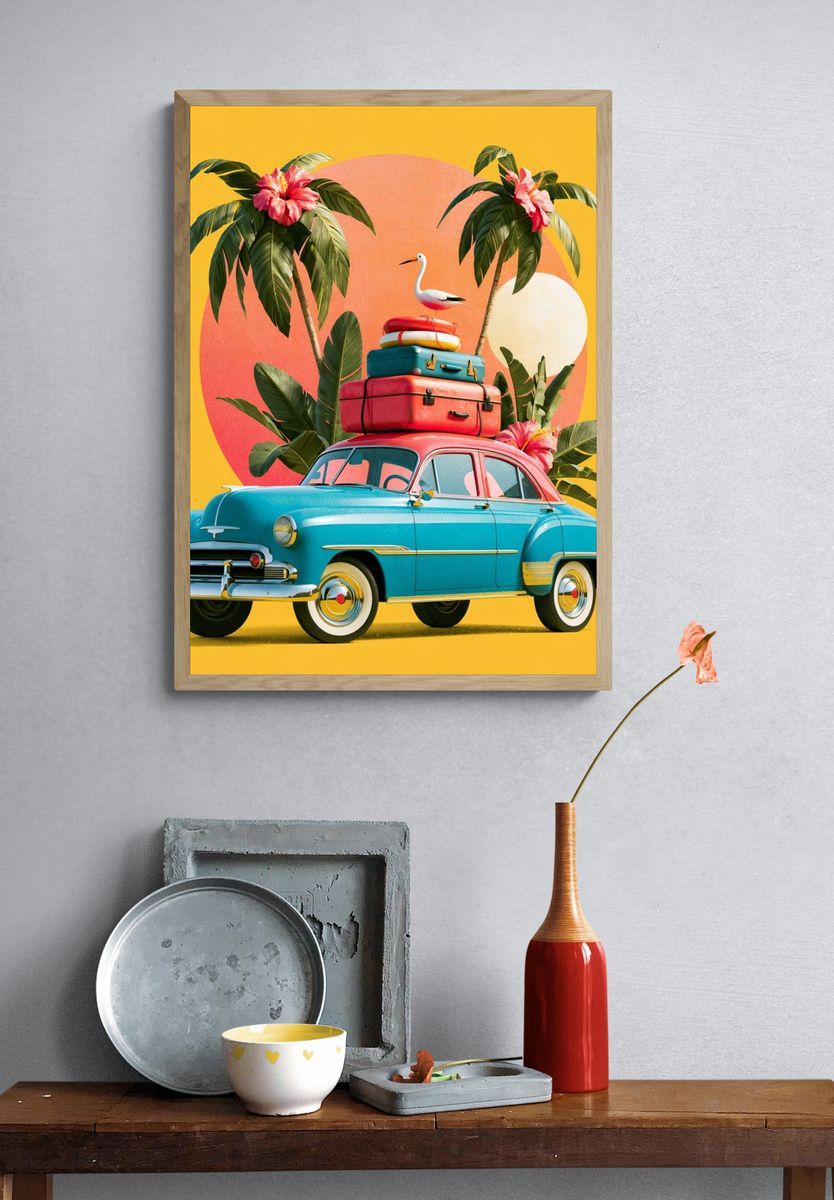Tropical Vintage Car Poster. — room view 3