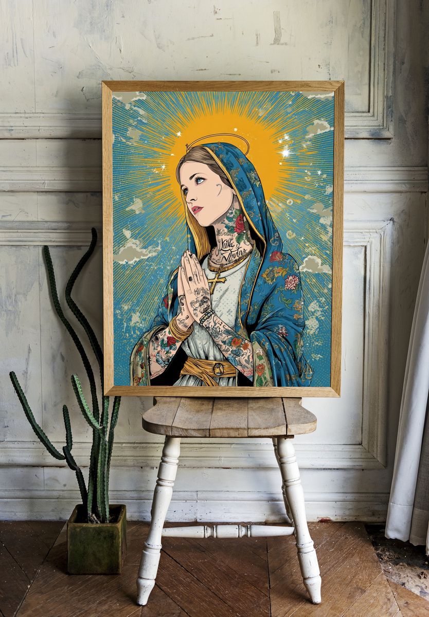 Tattooed Virgin Mary — Illustration Print. room preview