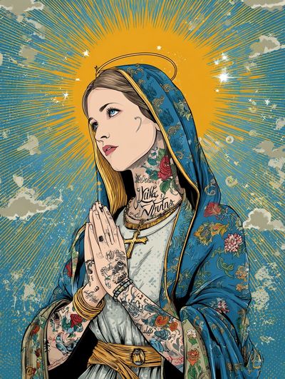Tattooed Virgin Mary — Illustration Print. poster print