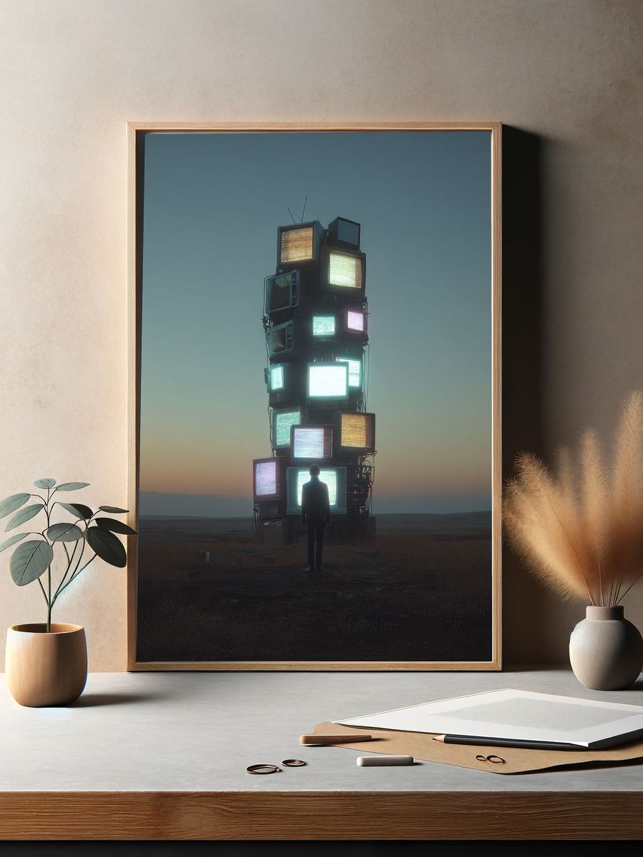 Tower of TVs — Surrealism Print. — room view 2