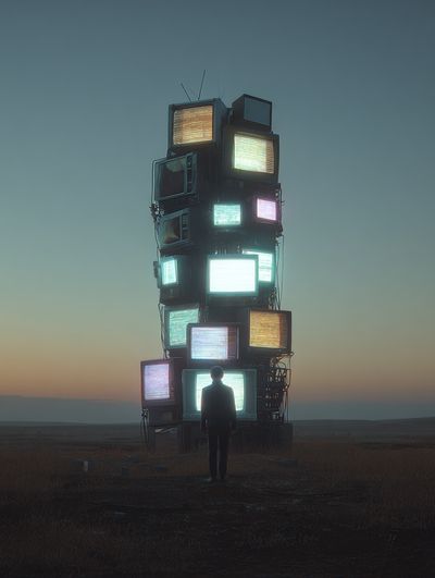 Tower of TVs — Surrealism Print. poster print