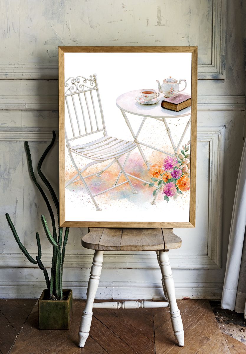 Tea Table Watercolor Poster. room preview