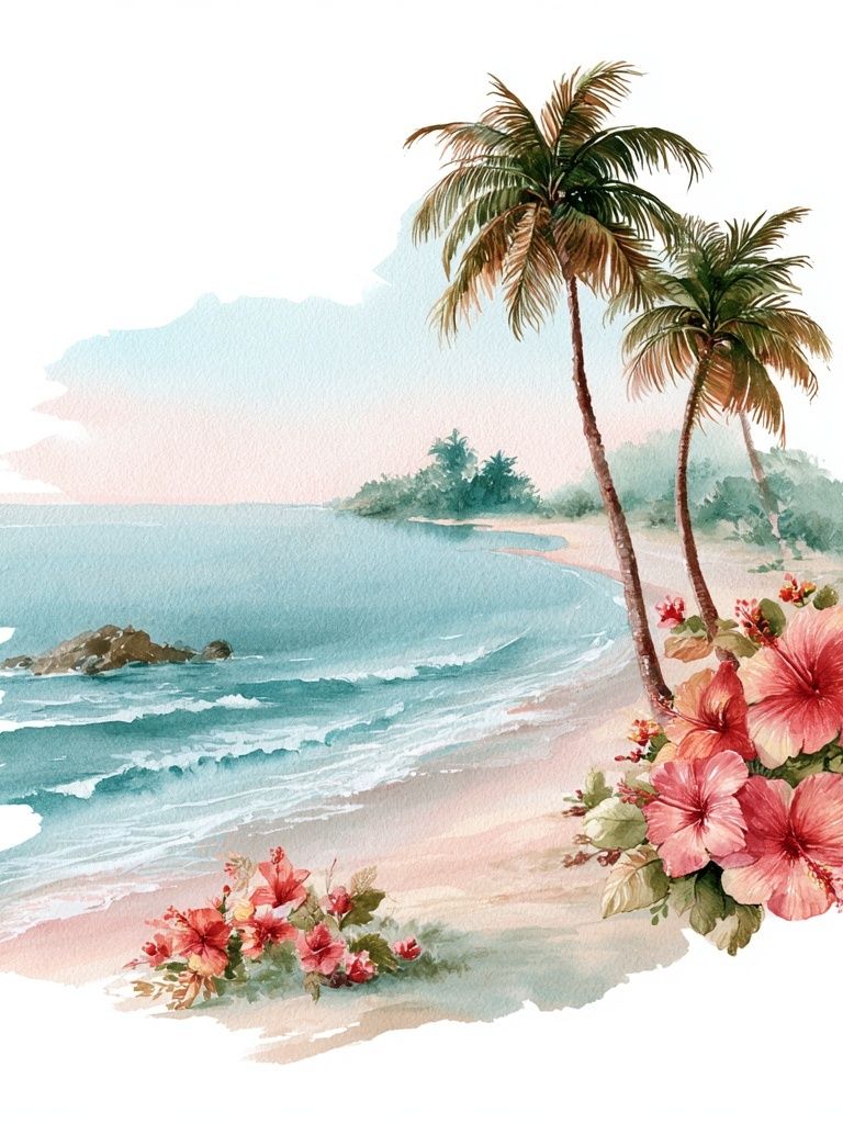 Tropical Beach Watercolor Poster. poster detail