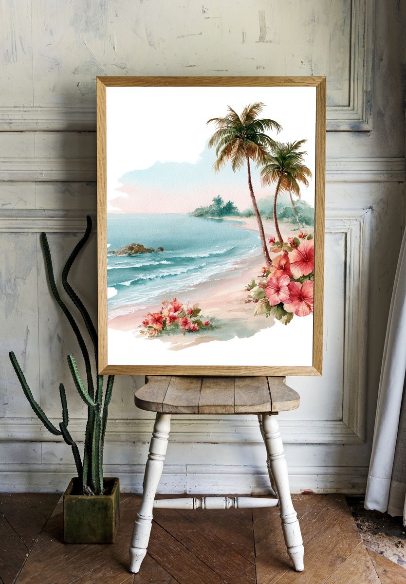 Tropical Beach Watercolor Poster. room preview