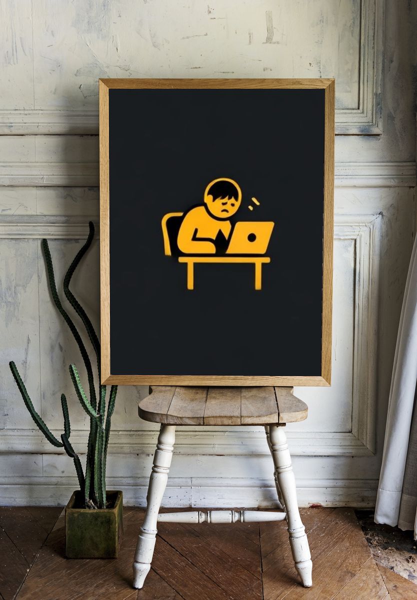 Tired Worker Typography Poster. — room view 1