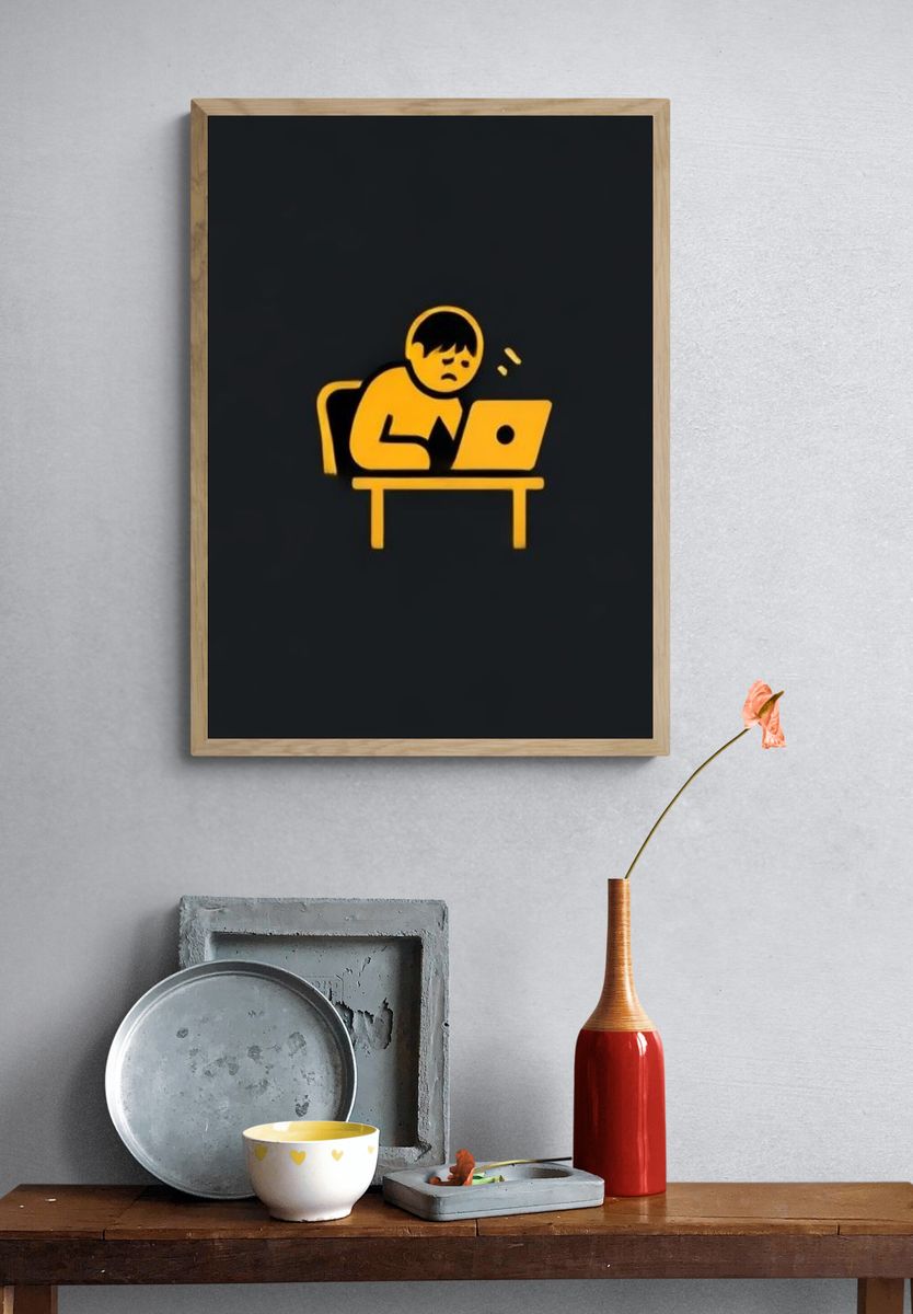 Tired Worker Typography Poster. — room view 3