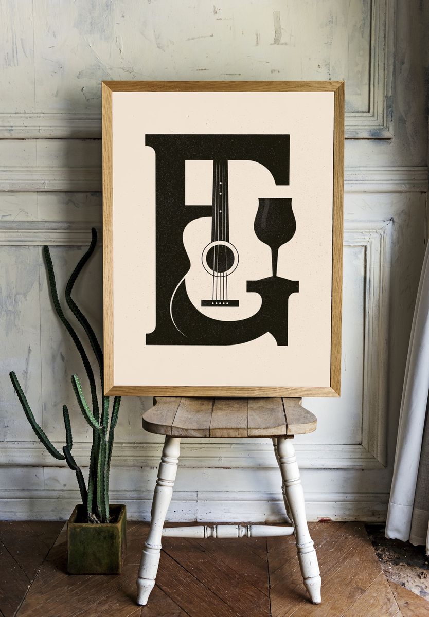 Guitar Monogram Typography Poster. — room view 1