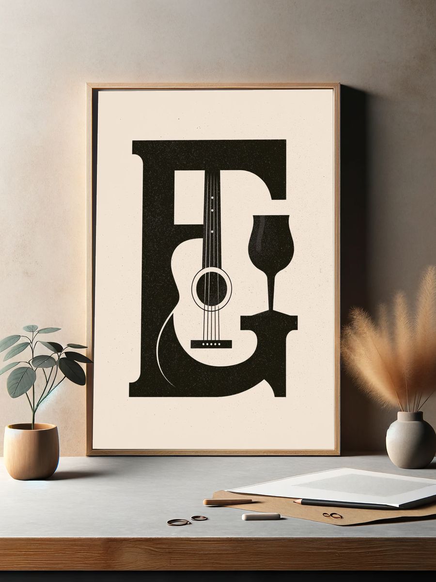 Guitar Monogram Typography Poster. — room view 2