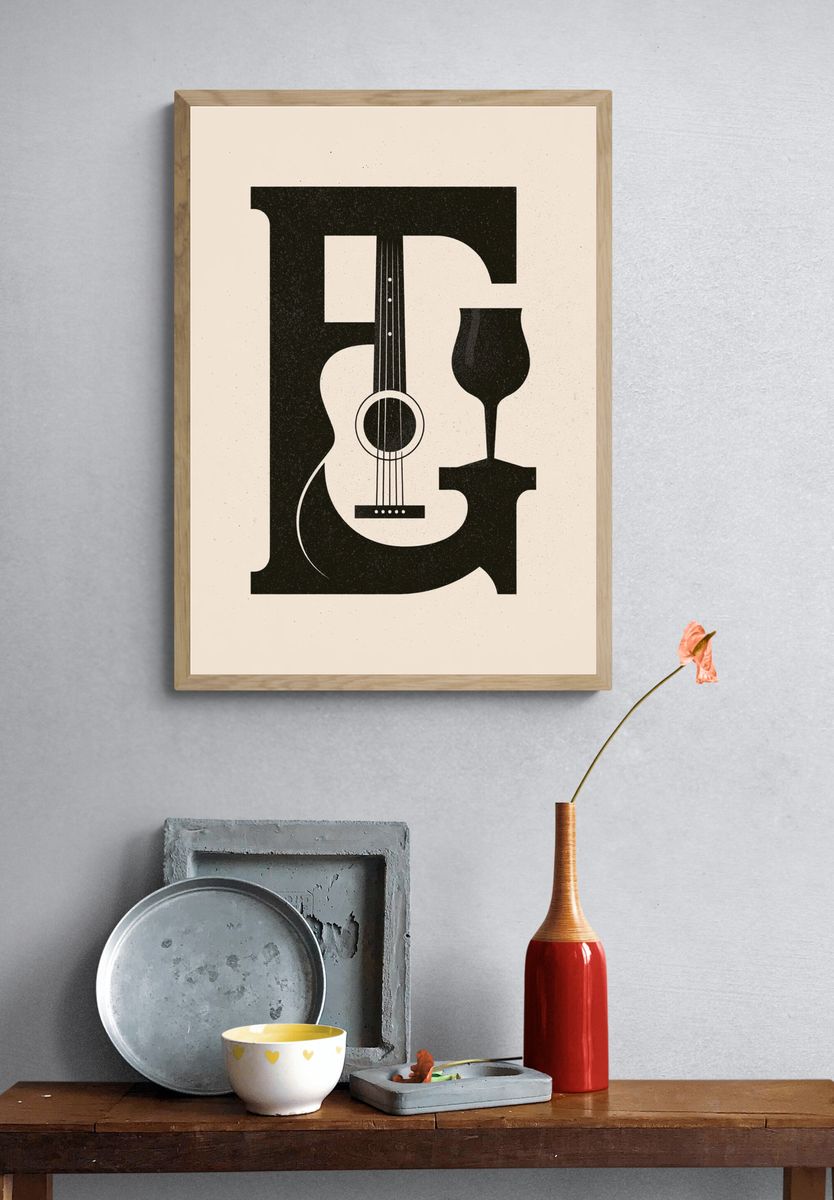 Guitar Monogram Typography Poster. — room view 3