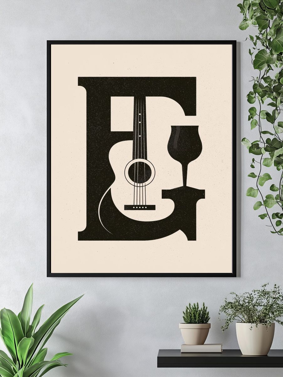 Guitar Monogram Typography Poster. — room view 4