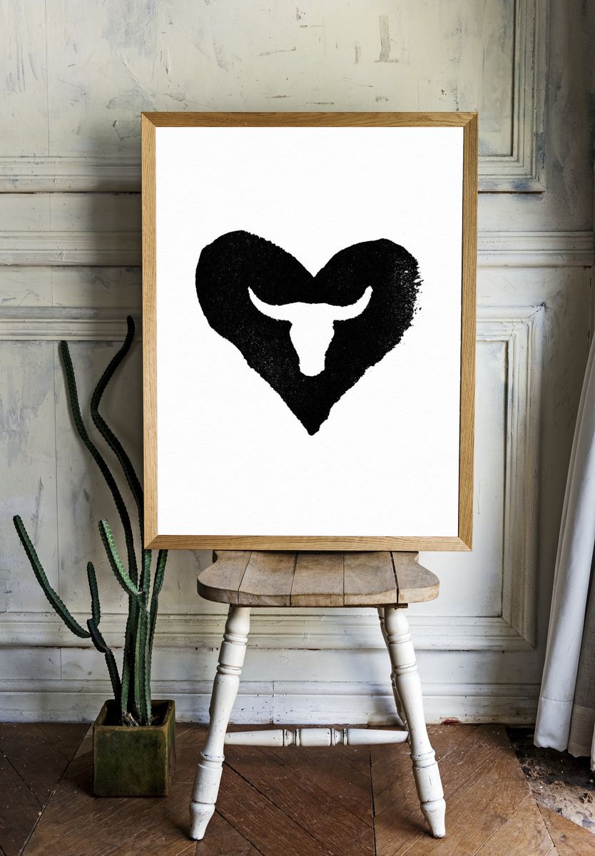 Heart Bull Skull Typography Print. — room view 1