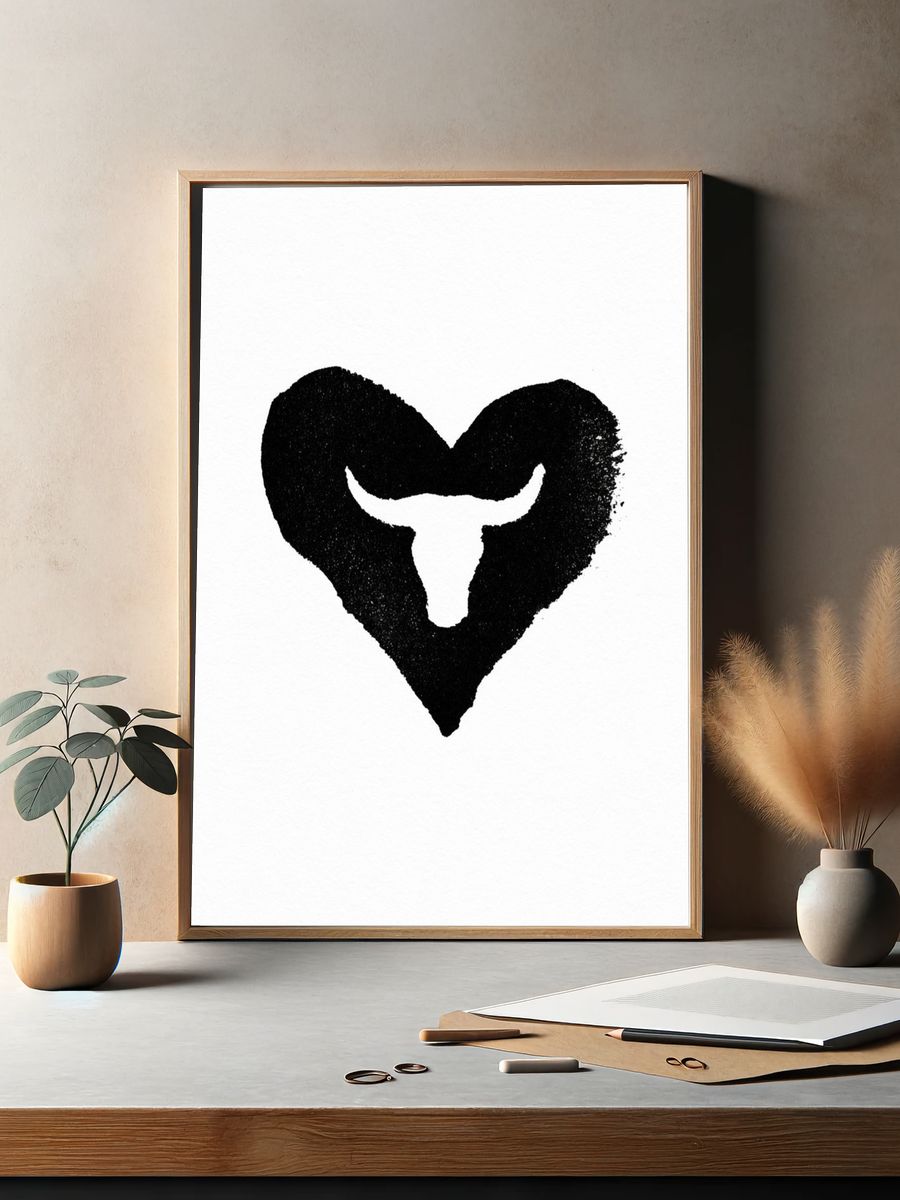 Heart Bull Skull Typography Print. — room view 2
