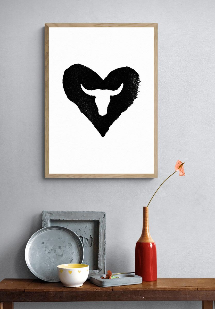 Heart Bull Skull Typography Print. — room view 3