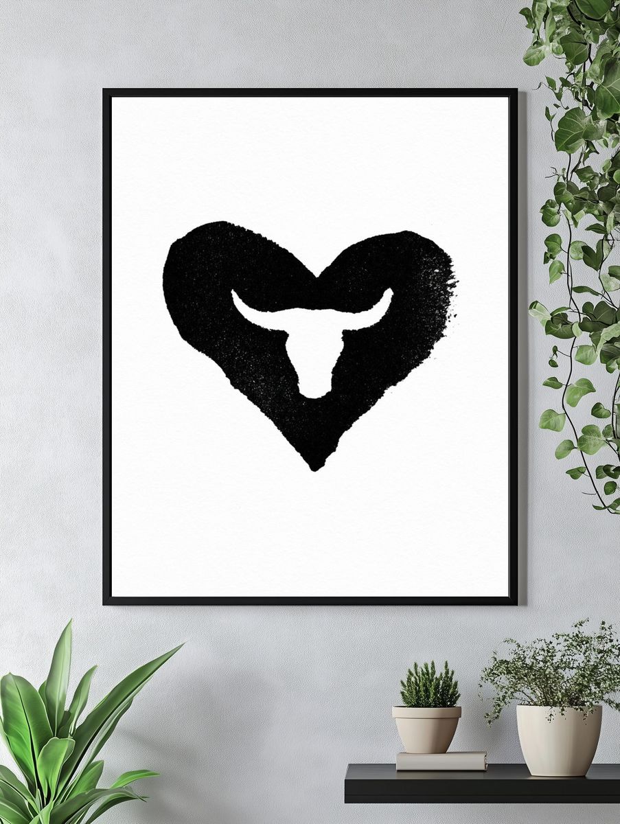 Heart Bull Skull Typography Print. — room view 4