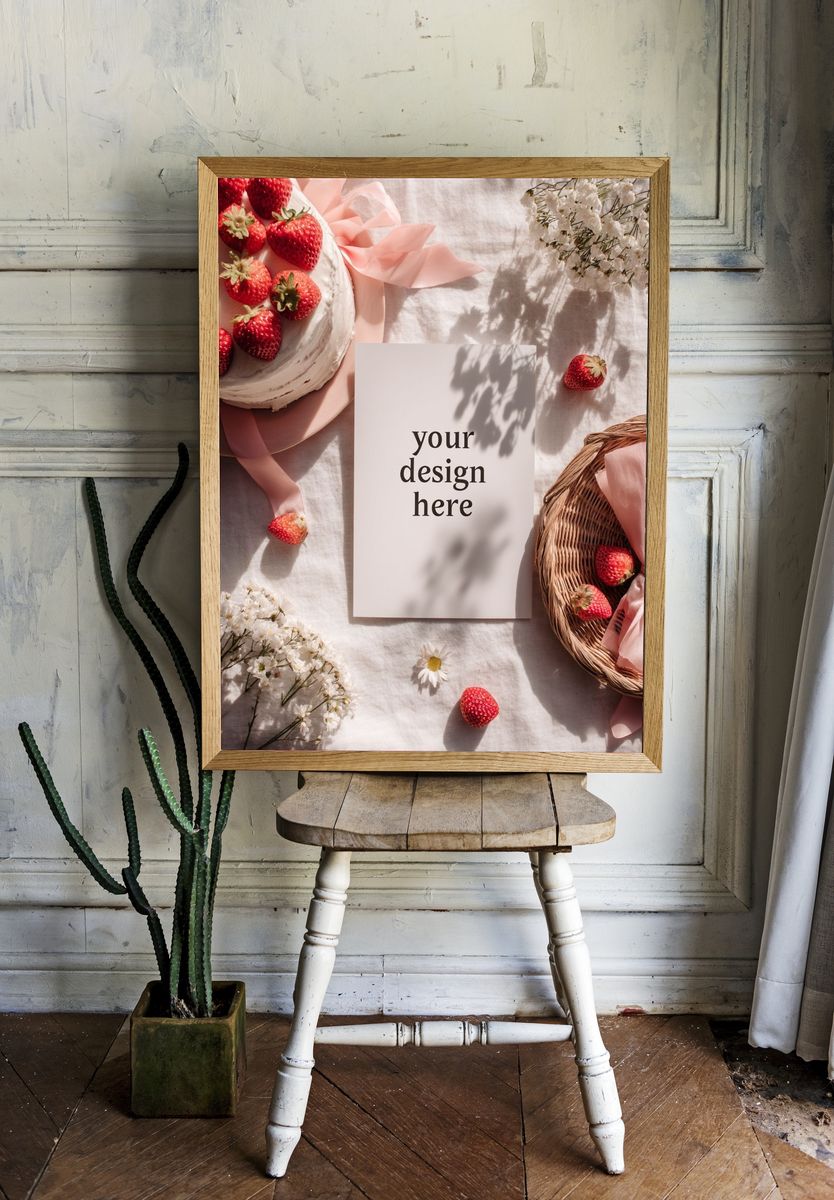 Strawberry Cake — Typography Print. — room view 1
