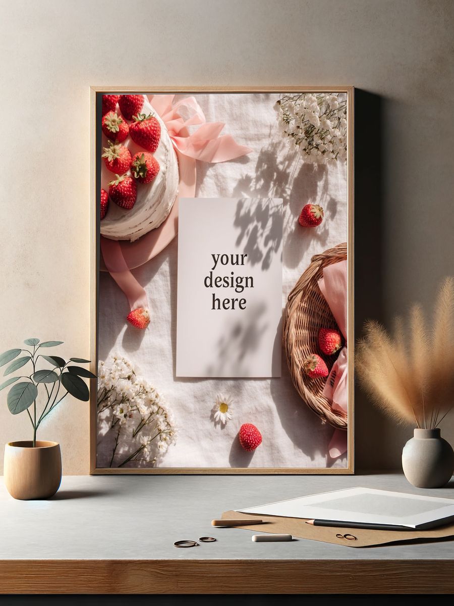 Strawberry Cake — Typography Print. — room view 2