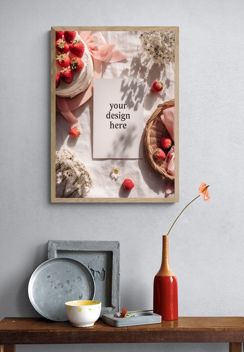 Strawberry Cake — Typography Print. — room view 3