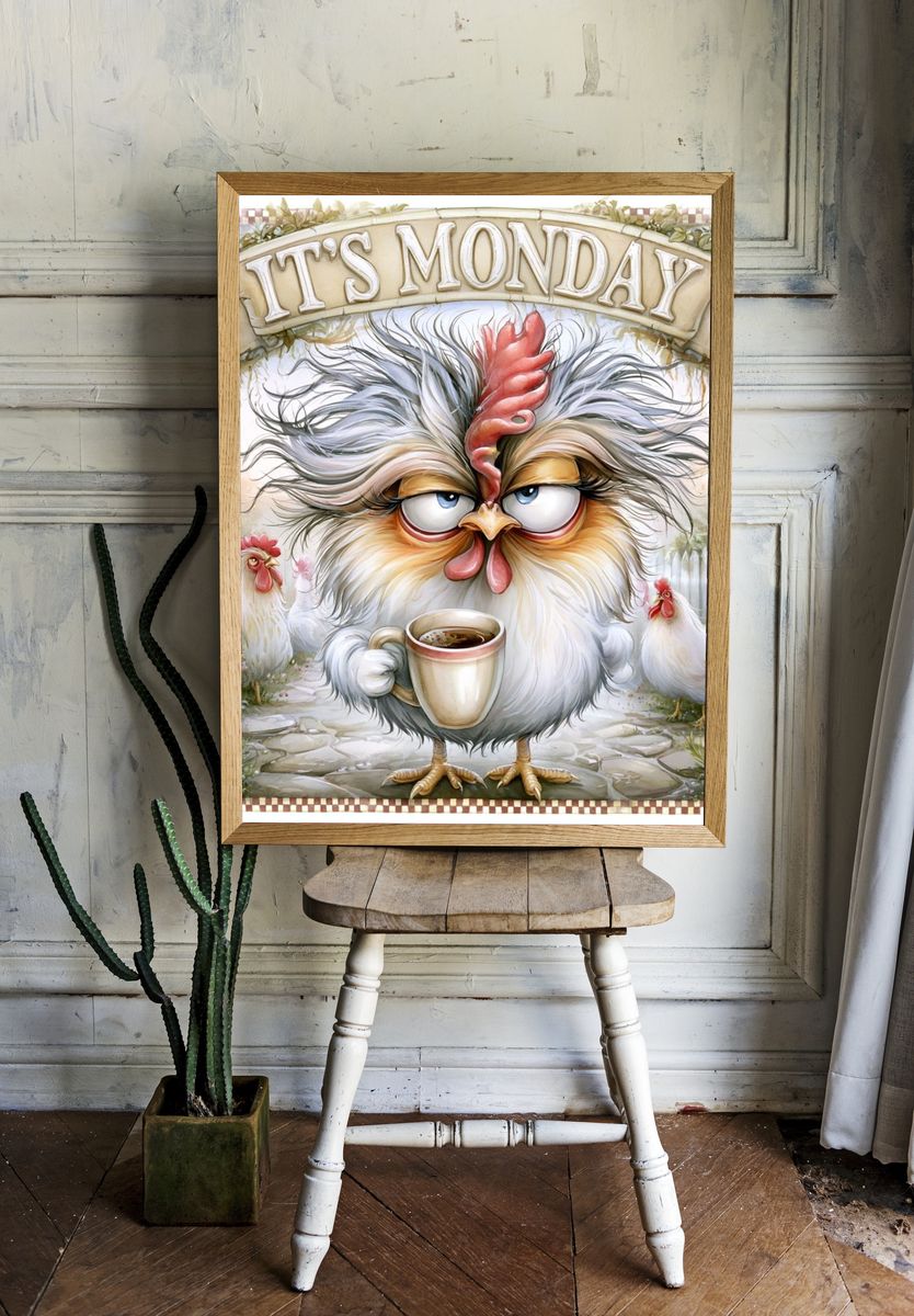 It's Monday Chicken Typography Print. room preview