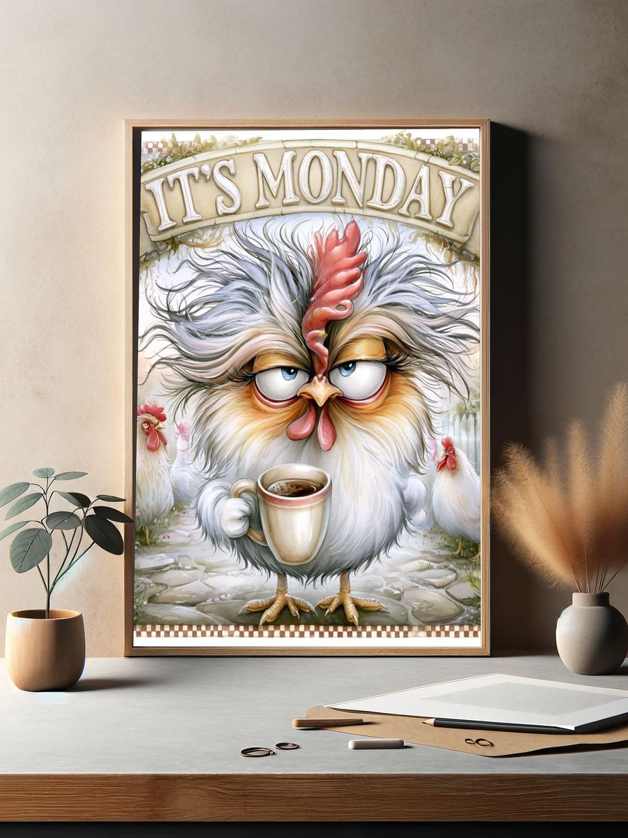 It's Monday Chicken Typography Print. — room view 2