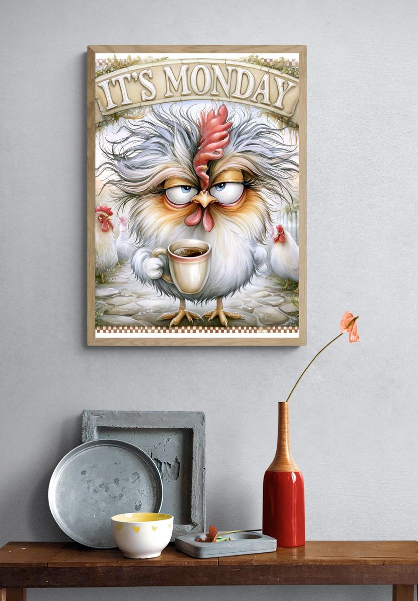 It's Monday Chicken Typography Print. — room view 3