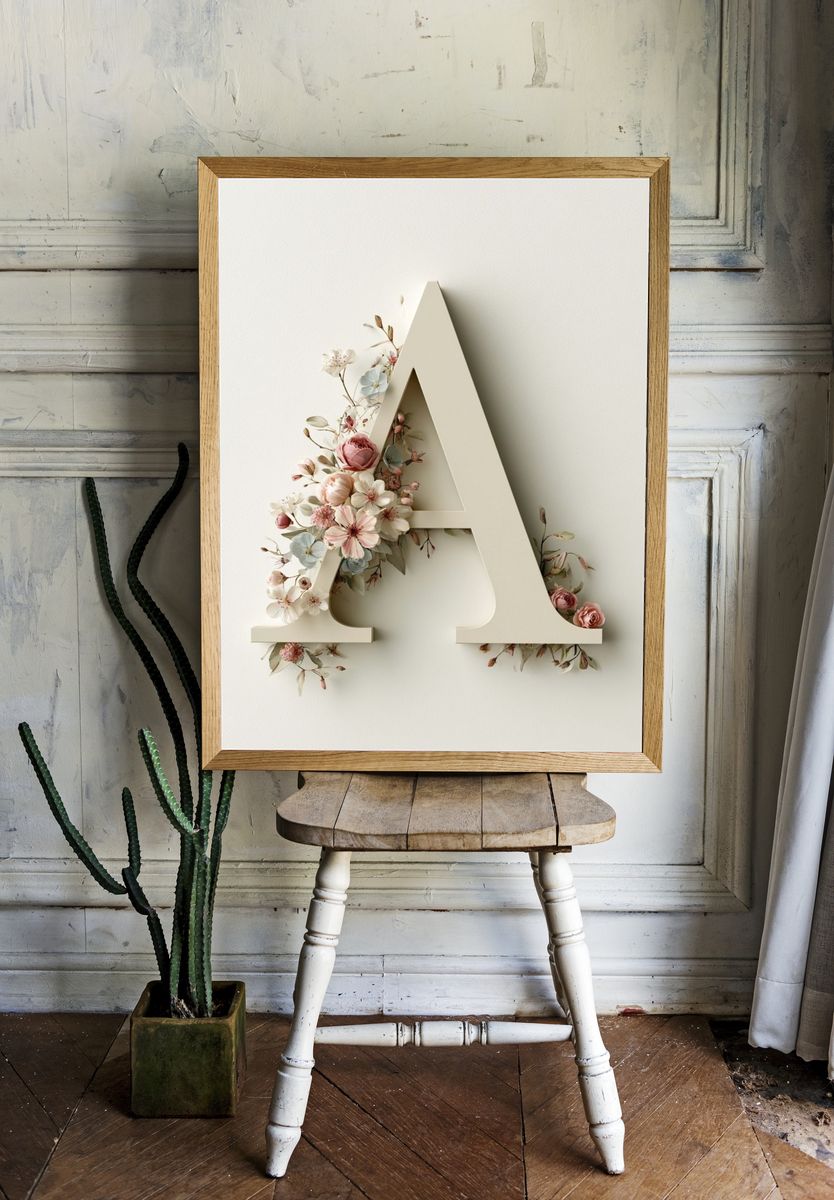 Floral Letter A Typography Poster. — room view 1