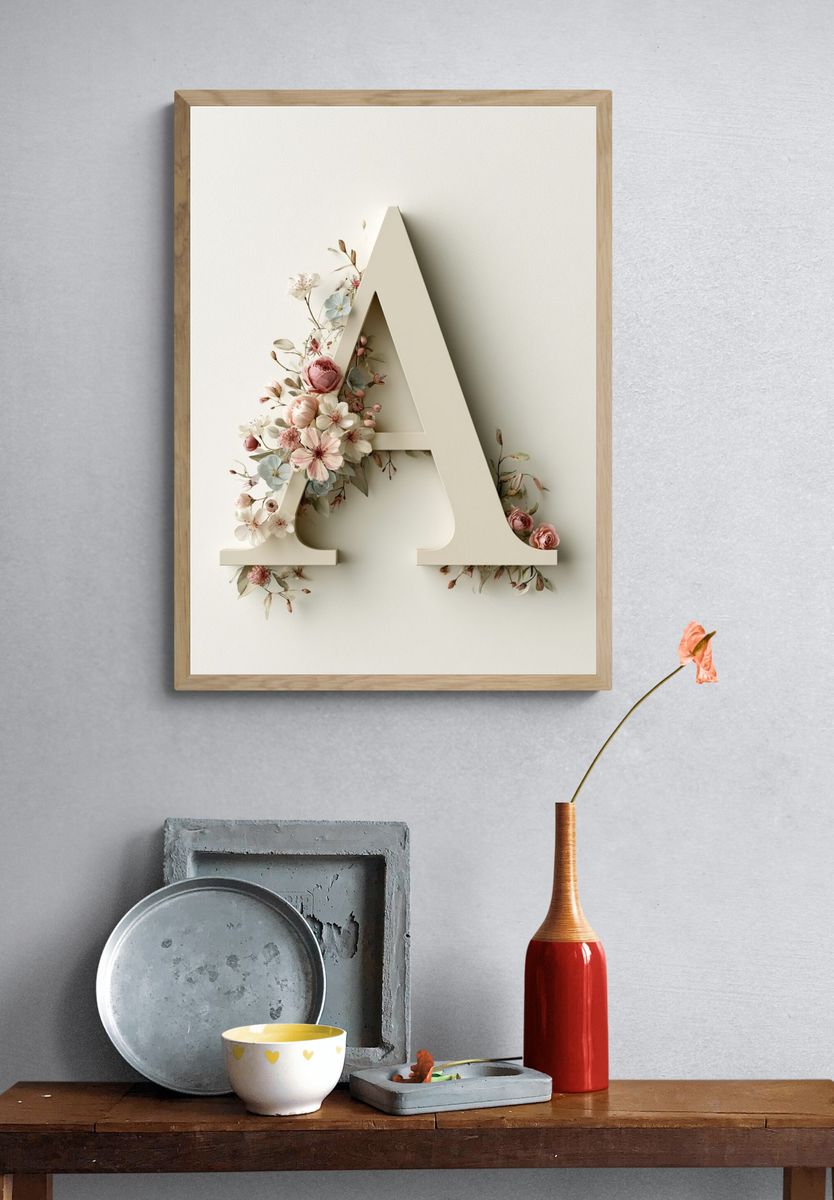 Floral Letter A Typography Poster. — room view 3