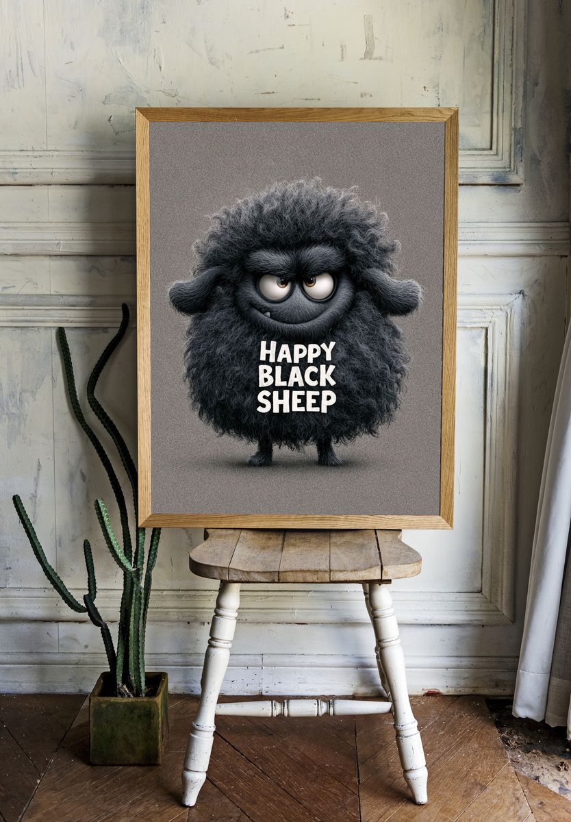 Happy Black Sheep Typography Poster. — room view 1