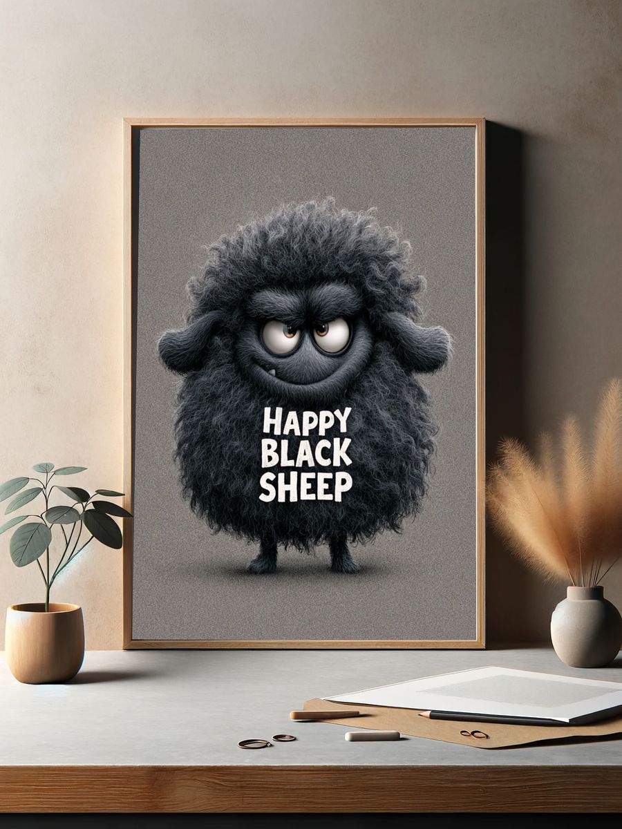 Happy Black Sheep Typography Poster. — room view 2