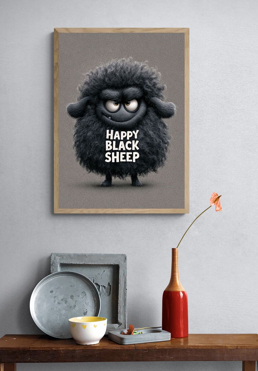 Happy Black Sheep Typography Poster. — room view 3