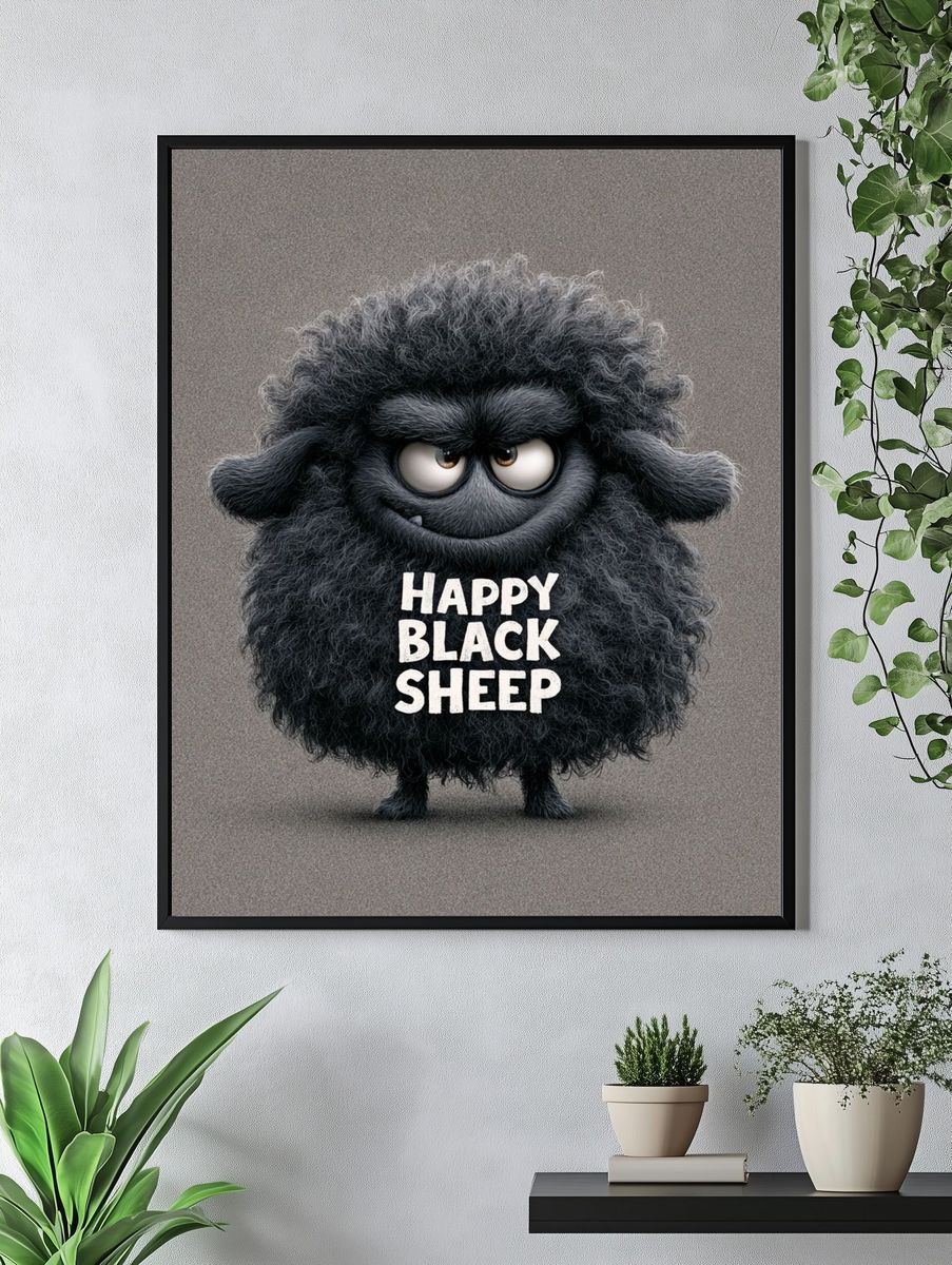 Happy Black Sheep Typography Poster. — room view 4