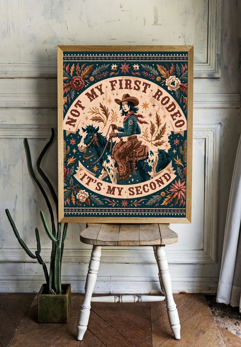 Not My First Rodeo Western Typography Poster. — room view 1