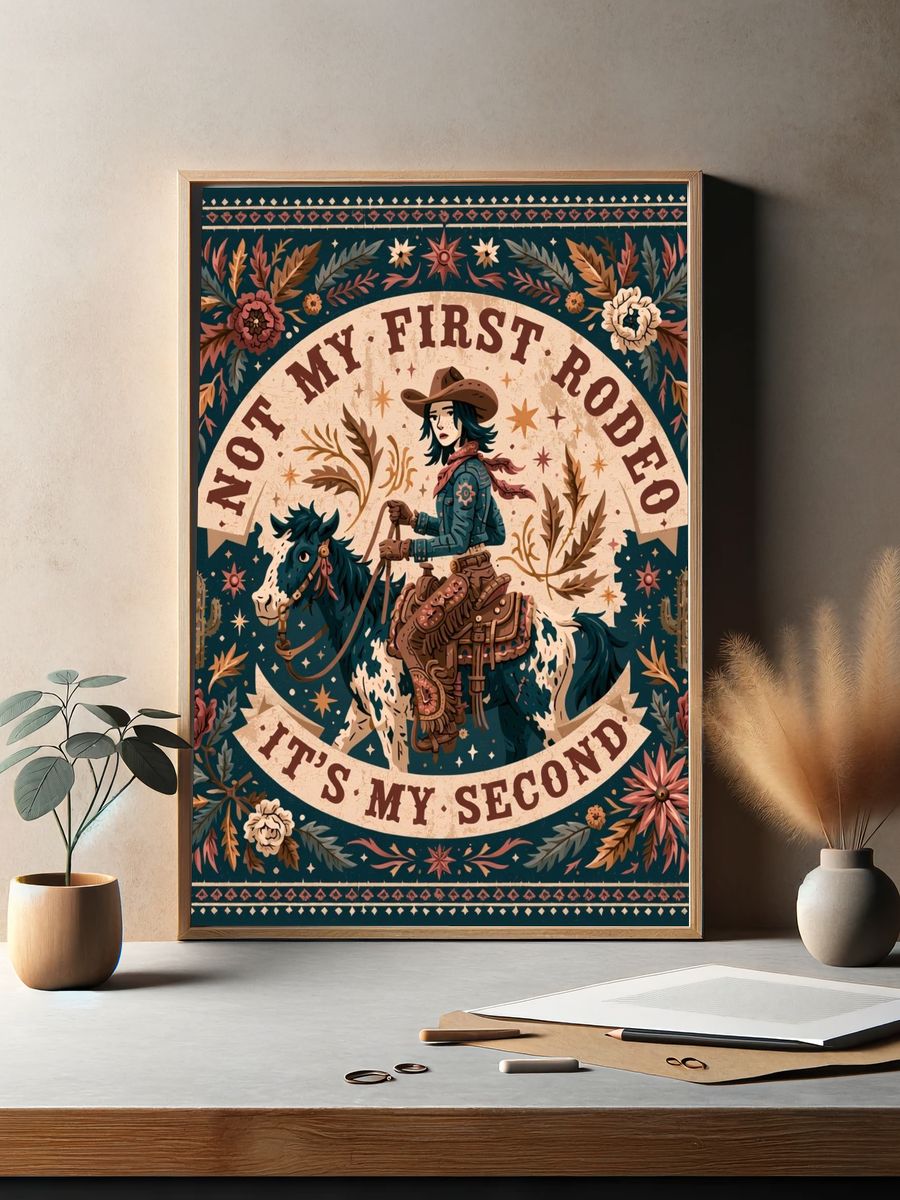 Not My First Rodeo Western Typography Poster. — room view 2