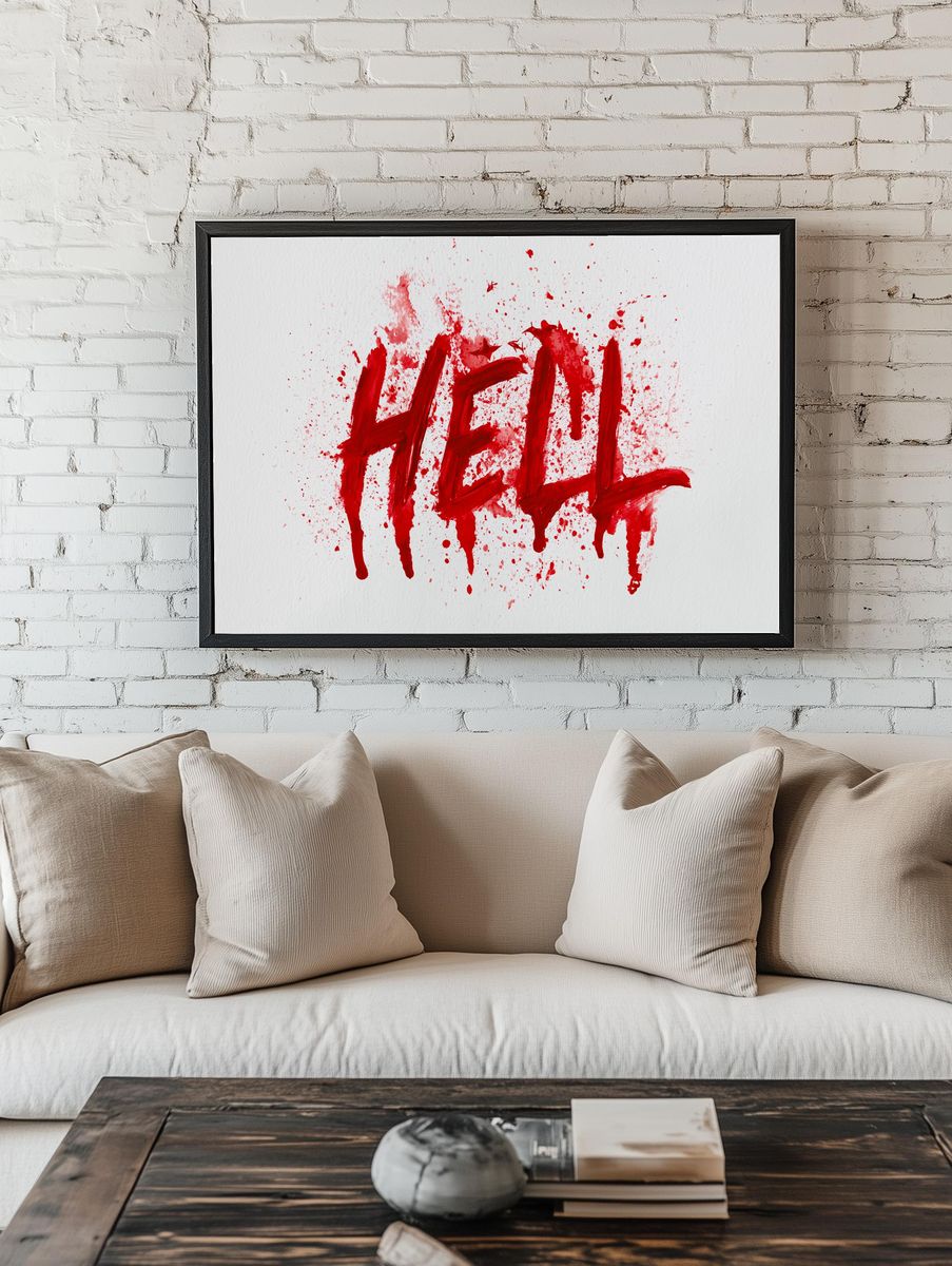 Red Hell Typography Print. — room view 1