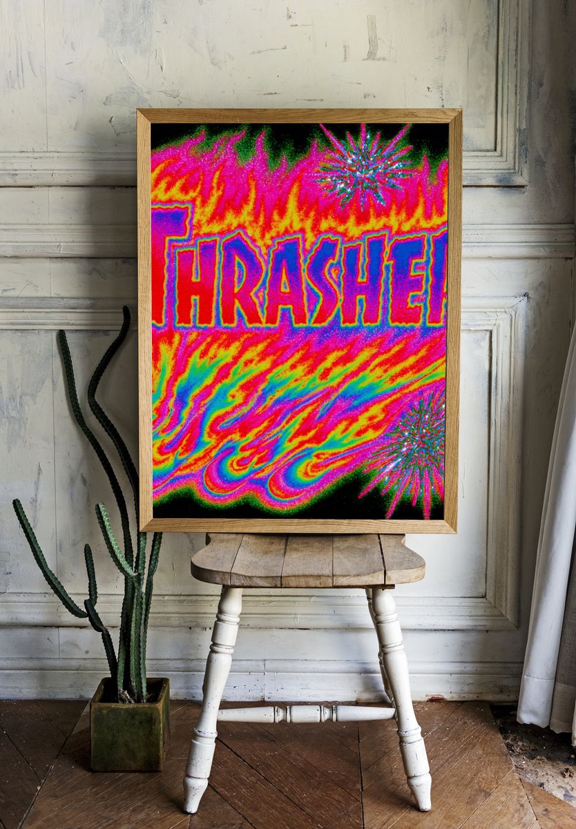 Thrasher Neon Typography Poster. — room view 1