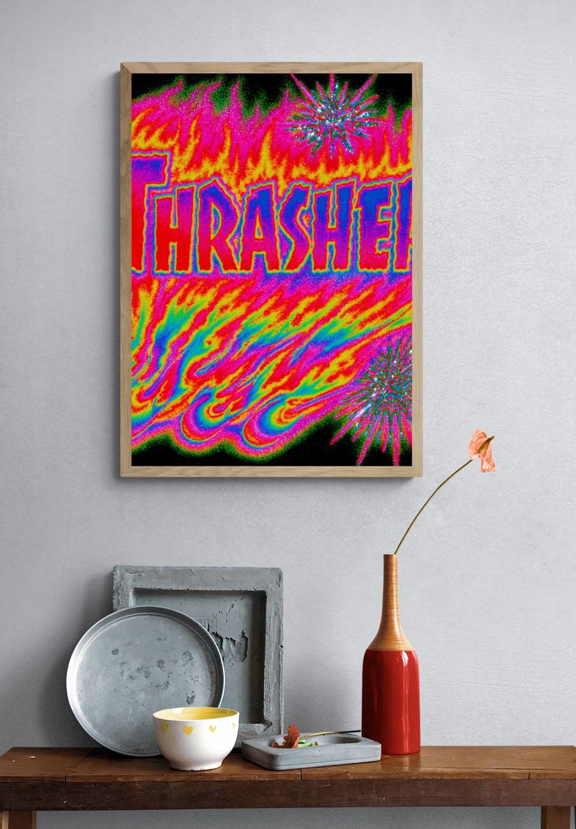 Thrasher Neon Typography Poster. — room view 3