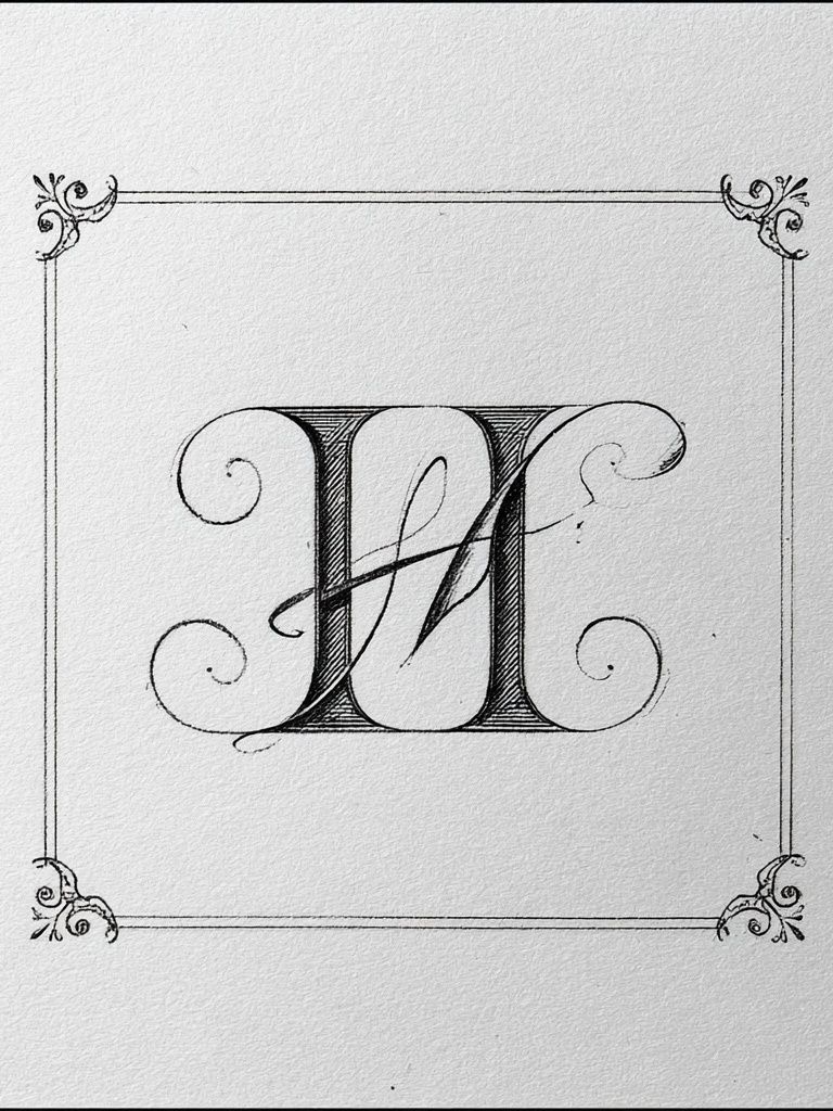 Ornate Monogram H Typography Print. poster detail