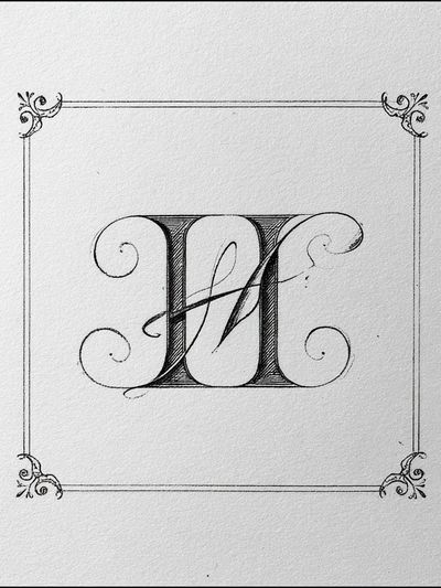 Ornate Monogram H Typography Print. poster