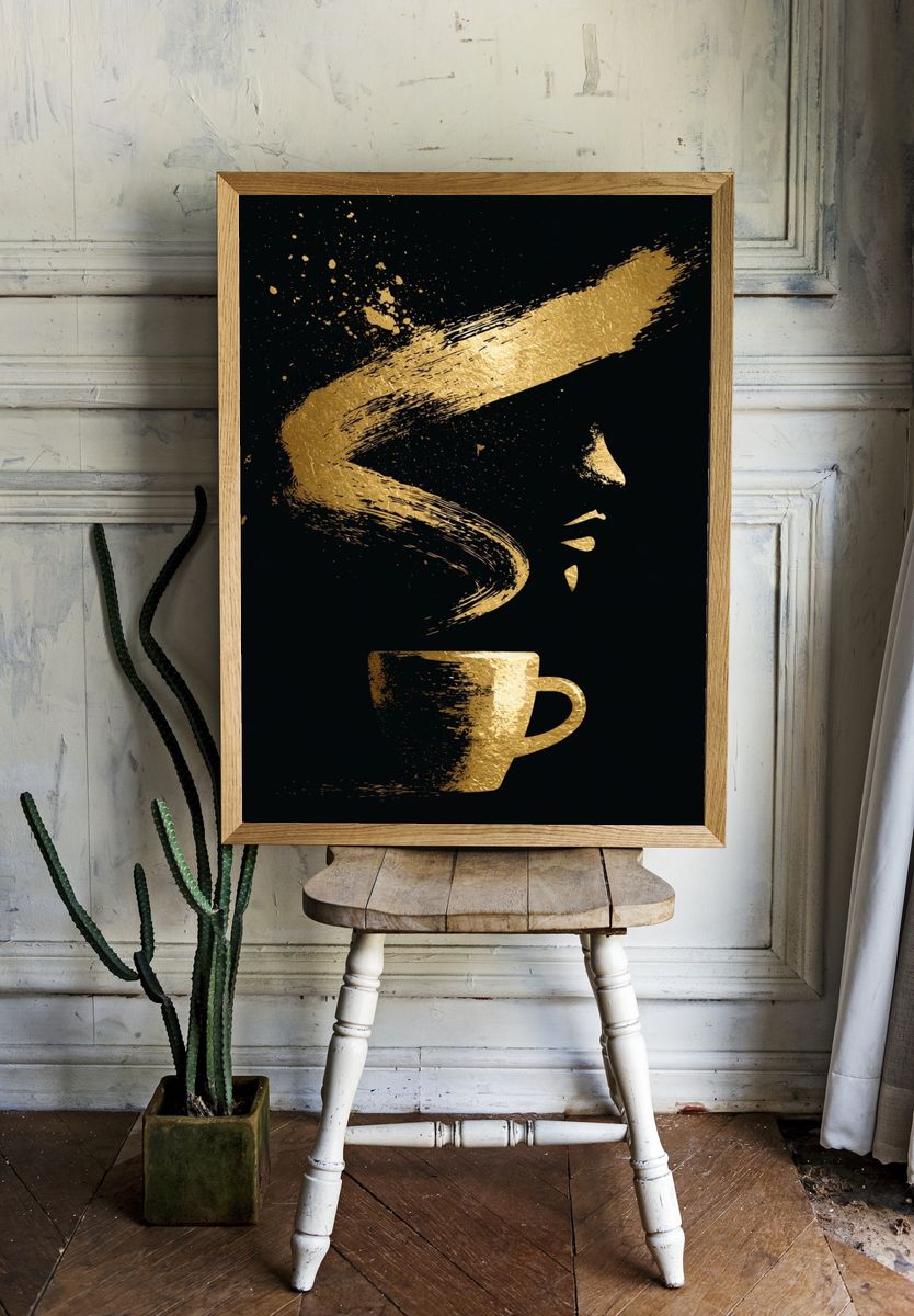 Golden Coffee Cup Typography Print. — room view 1