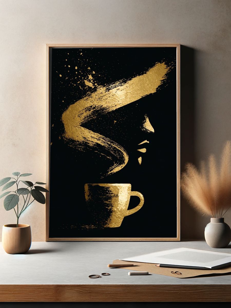 Golden Coffee Cup Typography Print. — room view 2