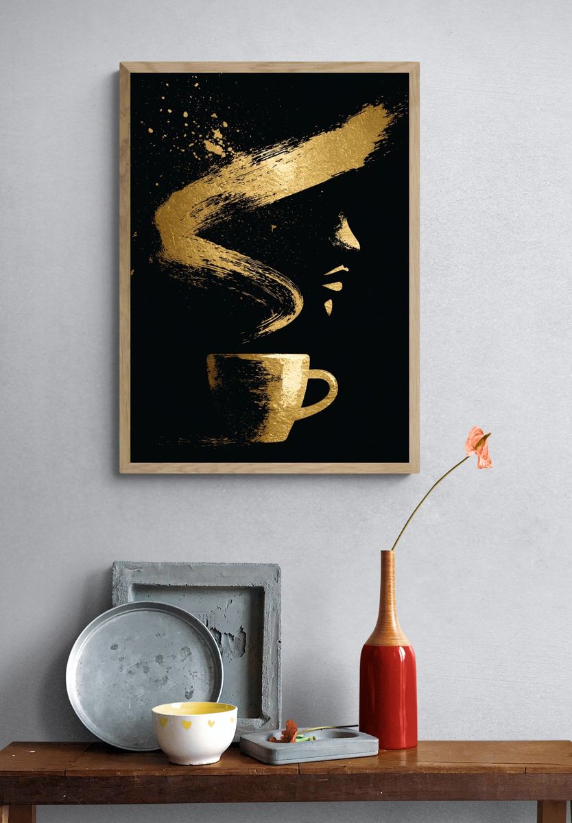 Golden Coffee Cup Typography Print. — room view 3