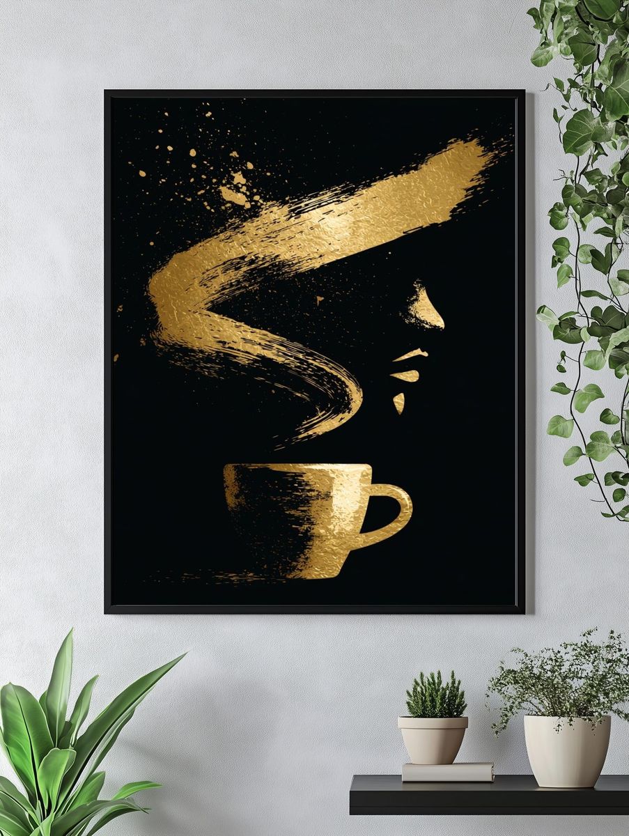 Golden Coffee Cup Typography Print. — room view 4