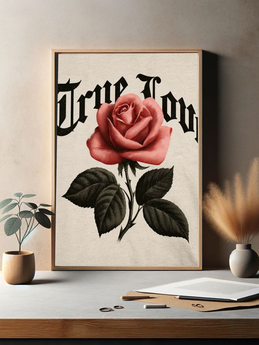 True Love Rose Typography Poster. — room view 2