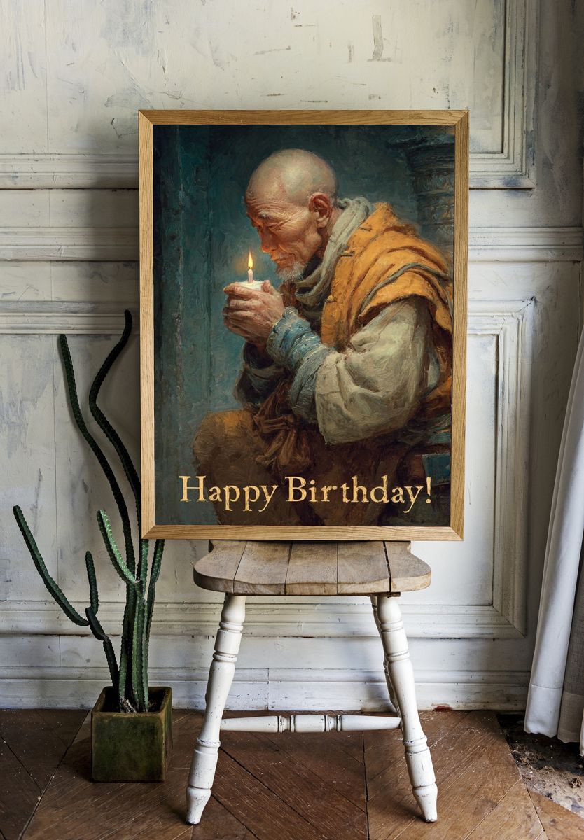 Happy Birthday Monk Typography Print. — room view 1
