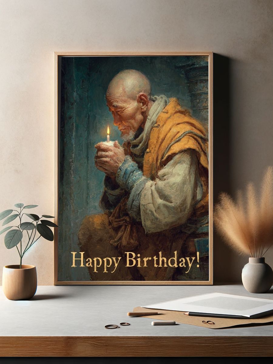 Happy Birthday Monk Typography Print. — room view 2