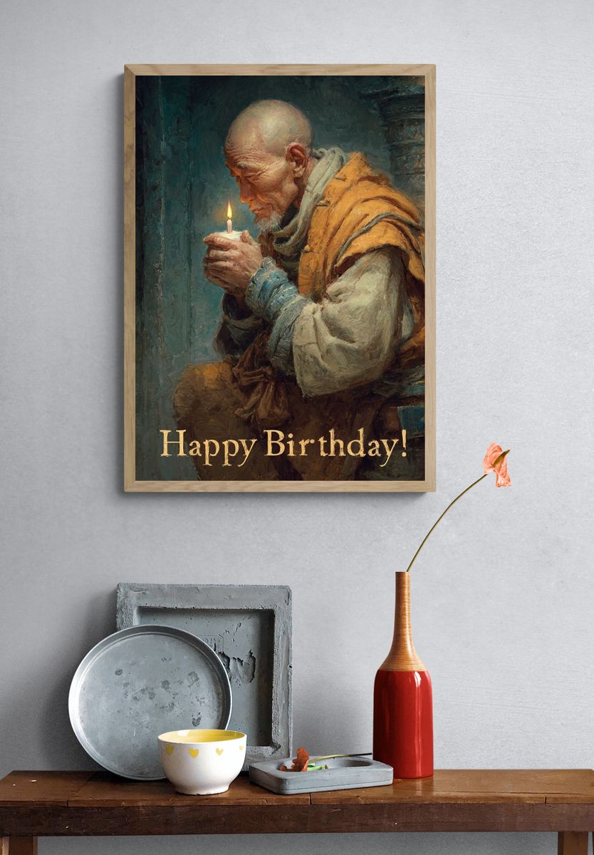 Happy Birthday Monk Typography Print. — room view 3